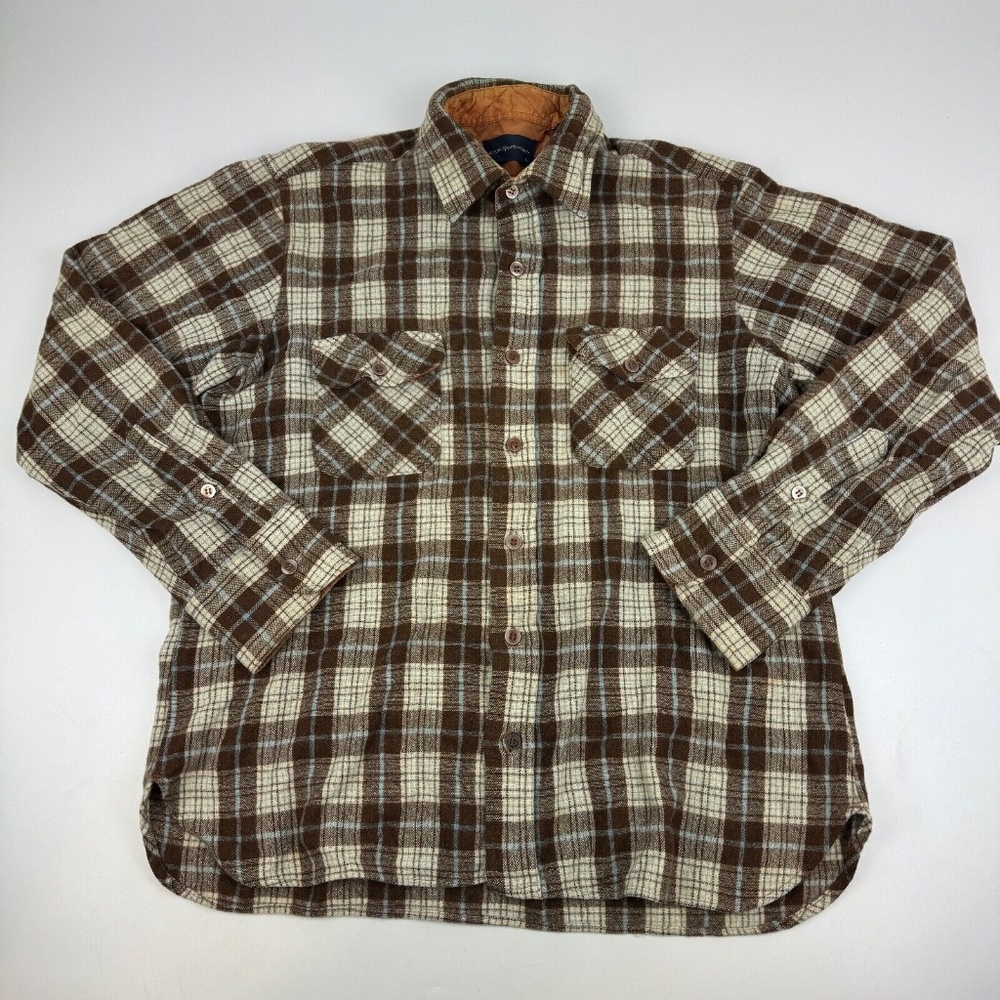 Vintage Arrow Sportswear Mens Size L (Modern S) Wool Blend Flannel Shirt Brown